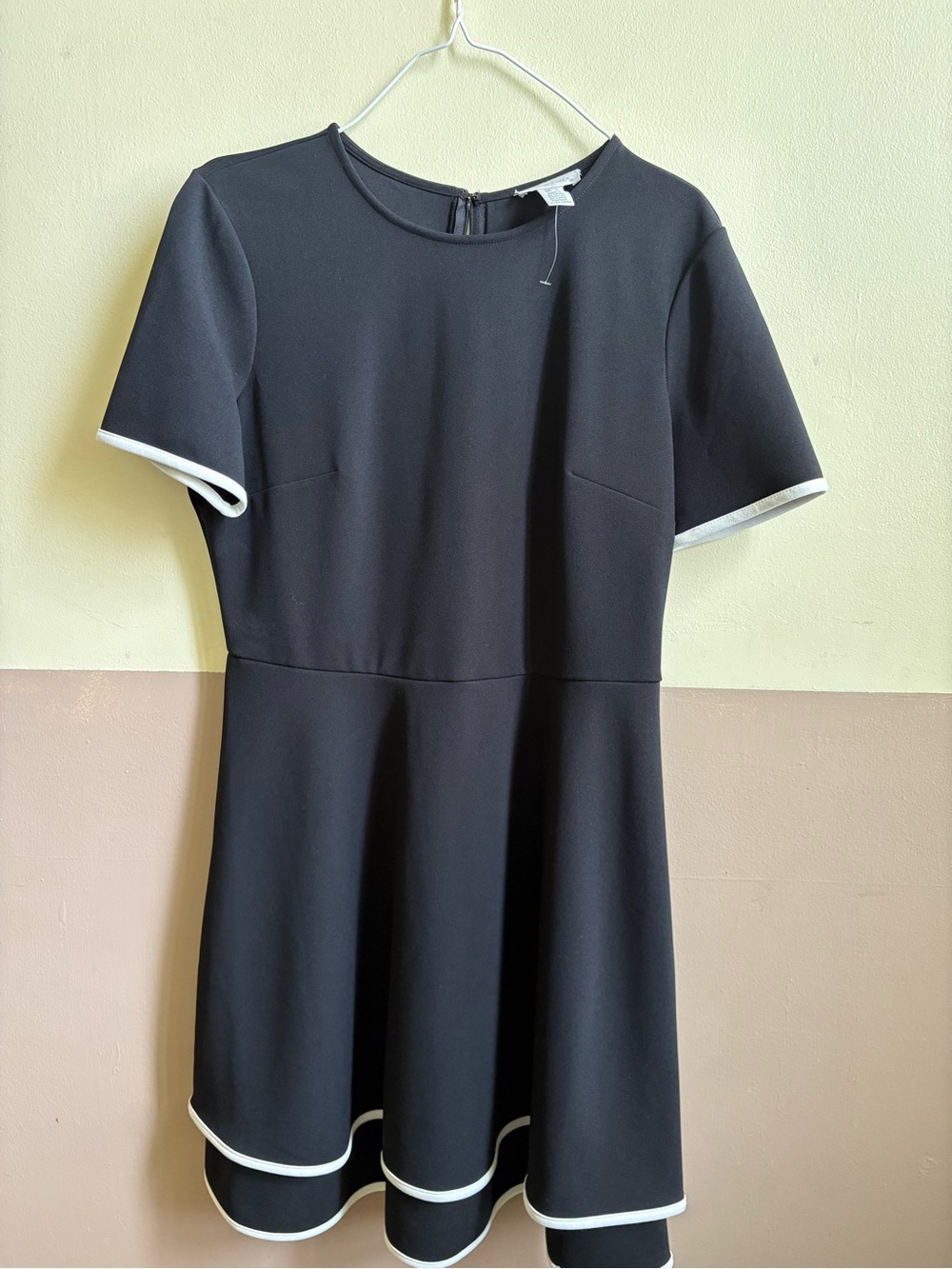 London Times Black Fit-and-Flare Dress with White Piping